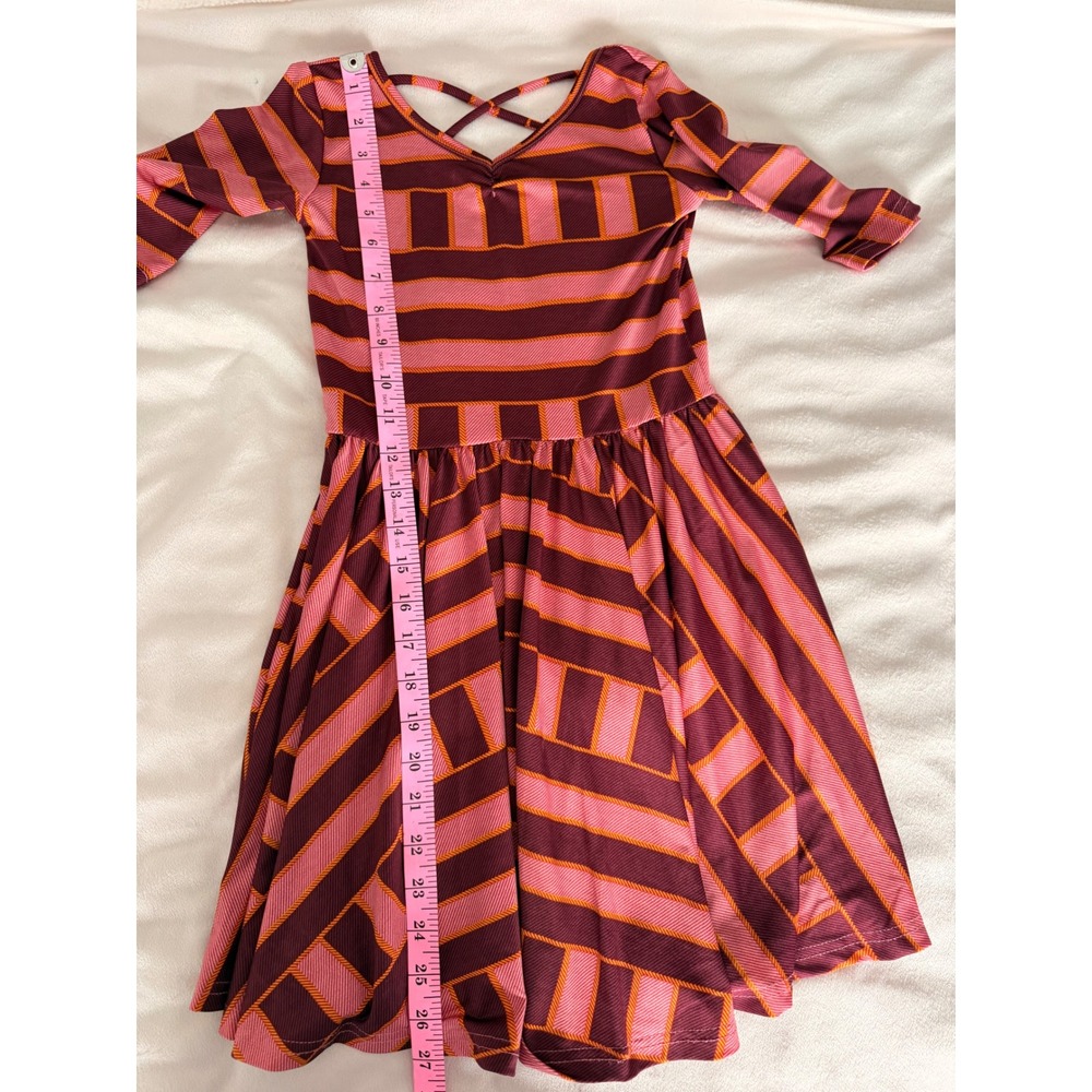Dot Dot Smile Kids Pink Burgundy Geometric Stripe Strappy Back Twirl Dress 7 - Picture 7 of 7